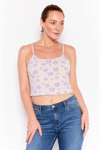Daisy Street Women Square Neck Sleeveless Allover Pattern Tank Top, Purple