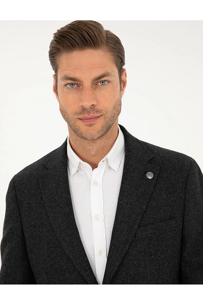 Pierre Cardin Pi̇erre Cardin Woven Fabric Wool Slim Fit Anthracite Jacket