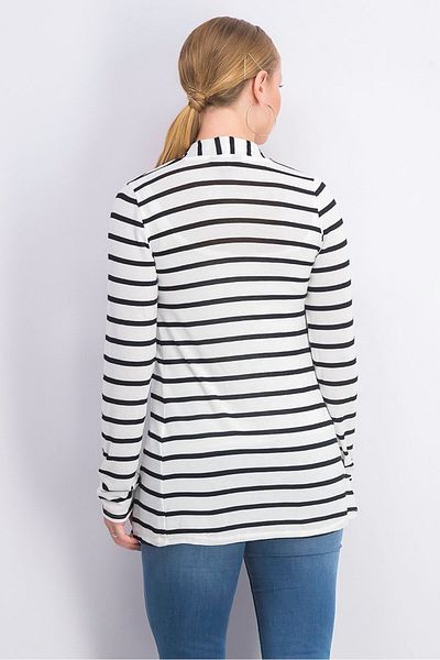 Mix by 41 Hawthorn Women Regular Fit Stripes Cardigan, White and Black