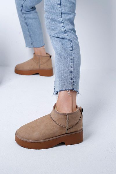 Beyond Women's Mink High Heeled Ultra Mini Suede Boots with Fur Inside 5 cm Byndum04