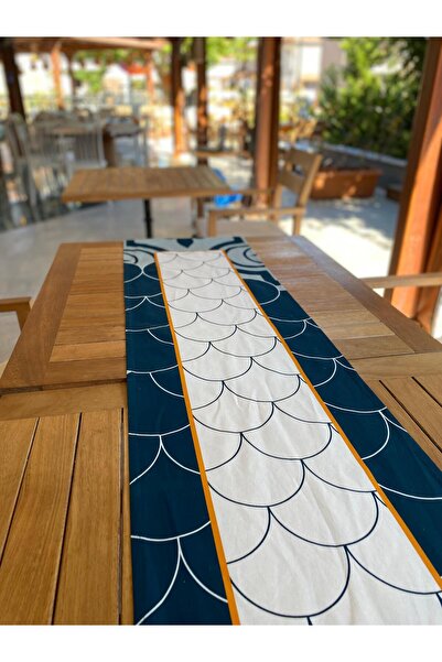 35x177cm %100 Pamuk Dokuma Kumaş Runner Balık Pulu Desenli