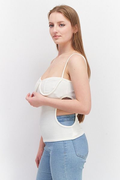 Lasula Women Sweetheart Neck Sleeveless Textured Top, Cream