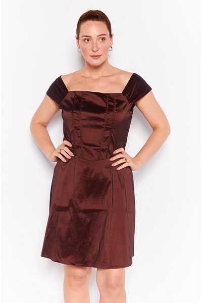 Collective The Label Women Solid Curve Dress, Brown