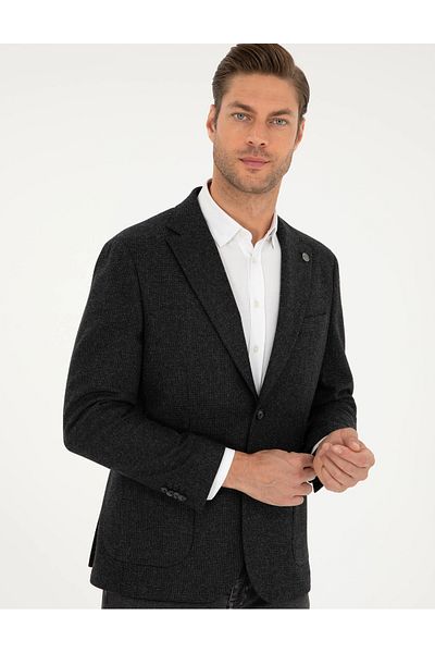 Pierre Cardin Pi̇erre Cardin Woven Fabric Wool Slim Fit Anthracite Jacket