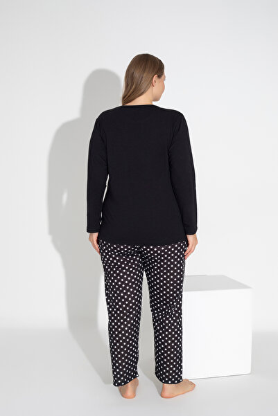 ModaLeaf Black Color Long Sleeve Polka Dot Print Pajamas Set 114