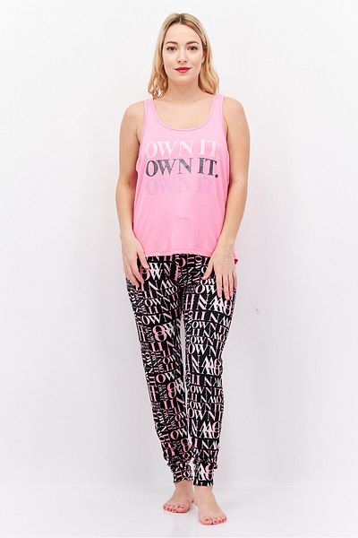 French Affair Women 2 Pieces Top And Bottom Sleepwear Set, Pink