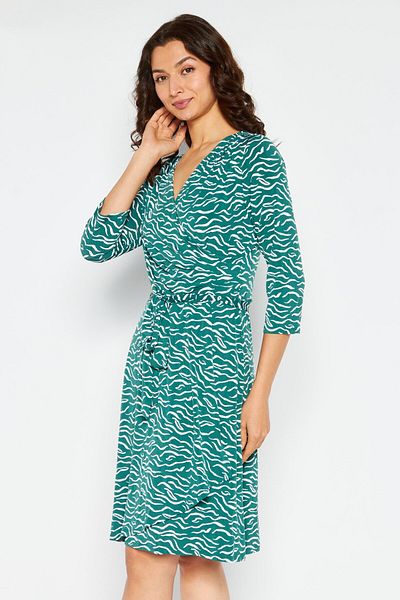 41 Hawthorn Women Allover Printed Belted Mini Casual Dress, Green