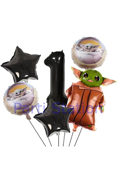 Parti Station Star Wars Yoda 1 Yaş Siyah Rakam Balon Set Yıldız Savaşları Yod...