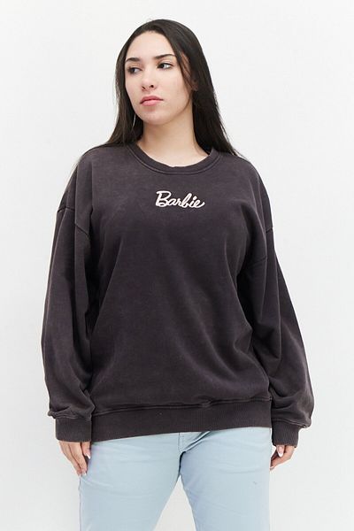 Barbie Women Crew Neck Embroidered Sweatshirt, Dark Grey