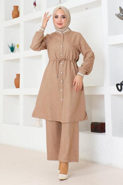 Modamihram Taba 19212 - Suit Set with Lace-up Waist and Ribbing