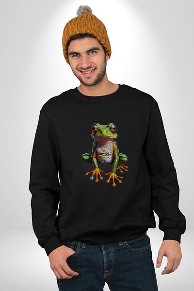 Angemiel Frog Frog Prince Women's Men's Black Printed Sweatshirt