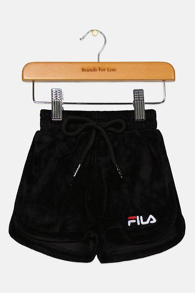 Fila شورت رياضي بشعار العلامة التجارية للفتيات الصغار، أسود