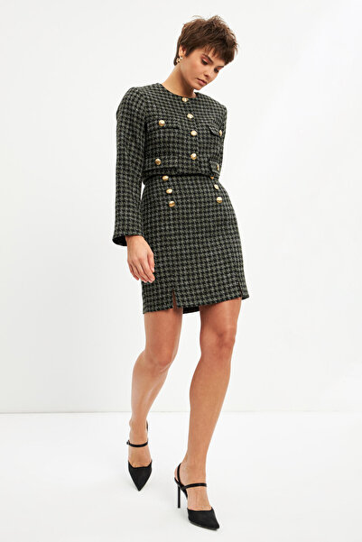 STELLA PULVIS Green Slit Detailed Houndstooth Mini Skirt