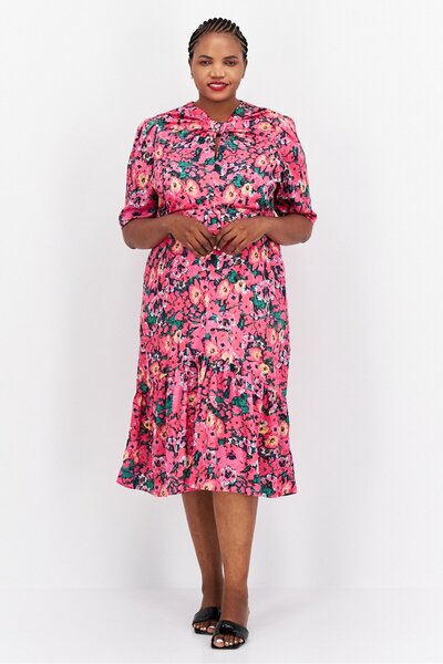 Hope & Ivy فستان ميدي كاجوال مطبوع بالكامل للنساء، متعدد الألوان