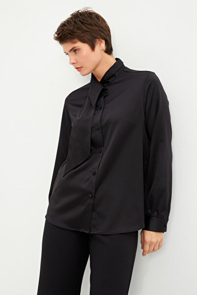 STELLA PULVIS Siyah Yaka Detaylı Saten Gömlek