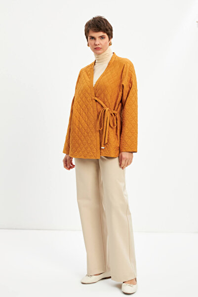 STELLA PULVIS Mustard Double Breasted Tie Thin Quilted Jacket