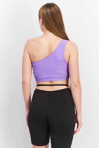 Asos Weekend Collective Women Asymmetrical Neck One Shoulder Sleeve Plain Crop Top, Purple