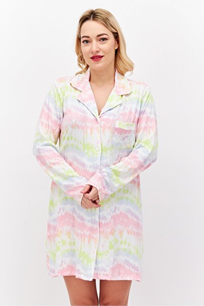 French Affair فستان نسائي بأكمام طويلة، بتصميم صبغ التعادل، باللون الوردي