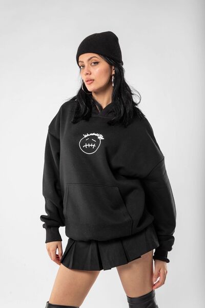 Bak Moda Hanocă neagră, unisex, supradimensionată, imprimată în spate Cactus ...