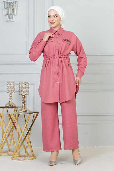 Modamihram Pink Suit - Lace-Up Waist, Model 19220