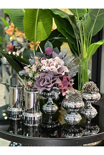 TASARIMHMODA Yapay Çiçekli 5 Parça Set Gümüş No:17