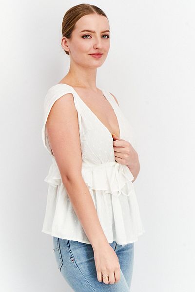 Asos Design Women V-Neck Sleeveless Textured Tops, Ivory