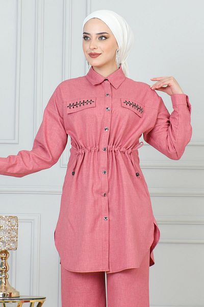 Modamihram Pink Suit - Lace-Up Waist, Model 19220