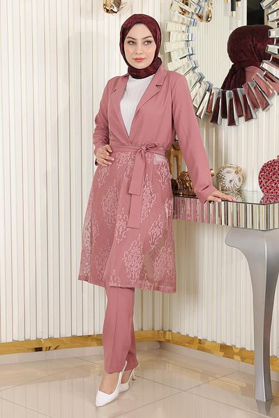 Modamihram Dusty Rose Lace Set - 9331 Model