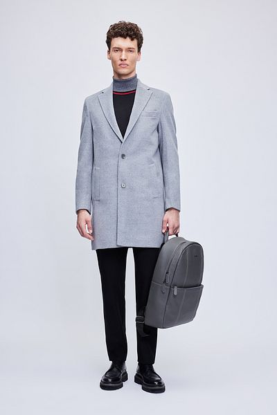 Hatemoğlu Gray Slim Fit Jacket Collar Wool Stamp Coat