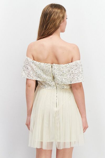 Maya Women Petite Sequin Detail Mini Dress, Off White