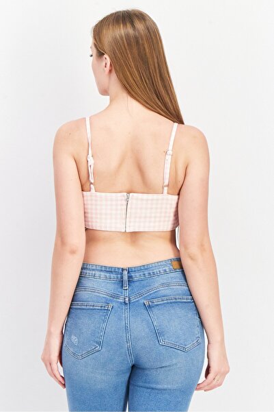 Asos Design Women Scoop Neck Sleeveless Checkered Top, Pink