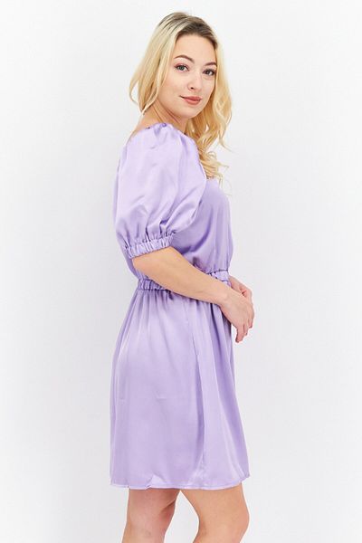 Flounce London Women Satin Plain Mini Dress, Lilac