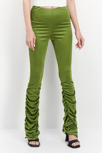 Rebellious Women Regular Fit Ruched Pants, Mid Green
