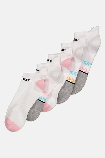 RBX Women 5 Pairs Brand Logo Low Socks, White