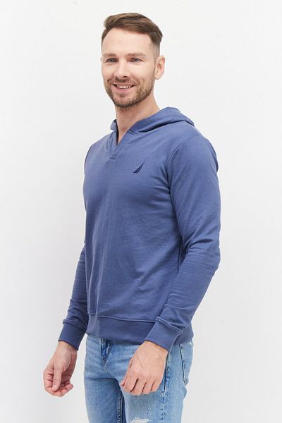 Nautica Men Hooded Long Sleeve Embroidered Logo Sweatshirt, Blue