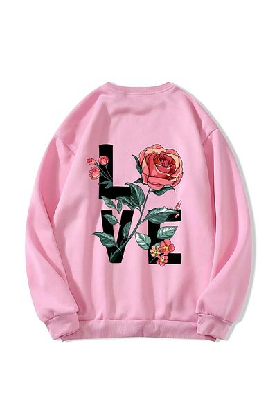 SOFTWAY ΡΟΖ Unisex Oversize Rose Love εμπριμέ φούτερ - Crew Neck