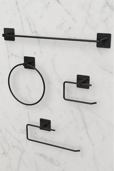 MG HOME Σετ 4 Μαύρες Πετσέτες Μακριάς Κολλητικής - Τουαλέτα και Θήκη Ρολού Στρογγυλή θήκη για πετσέτες