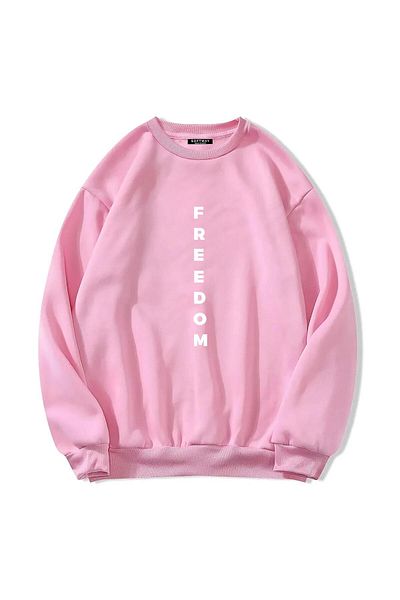 SOFTWAY Φούτερ Freedom Printed Unisex Oversize - Crew Neck, ΡΟΖ
