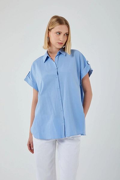 Mixray 3967 Cămașă cu mânecă scurtă cu epoleți, oversize, albastru baby