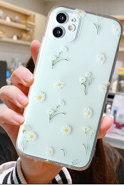 3GEN CASE حافظة سيليكون شفافة متوافقة مع هاتف آيفون 11 مع نمط زهور الأقحوان ا...