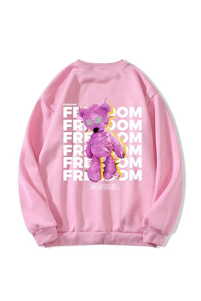 SOFTWAY Φούτερ Freedom Printed Unisex Oversize - Crew Neck, ΡΟΖ