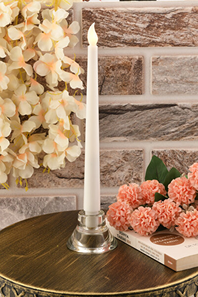 TR Turan Collection Pilli Led Şamdan Mumu 28 cm, Beyaz Renk