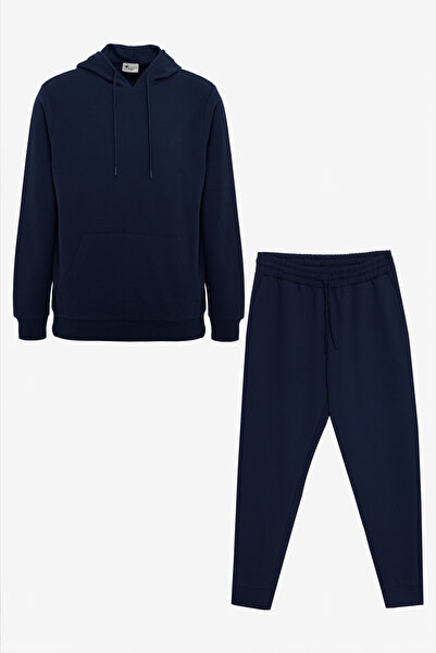 AC&Co / Altınyıldız Classics Navy Blue Cotton Men's Set - Hooded, Kangaroo Po...