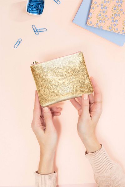 Leather Paper Gold Color Mini Leather Wallet