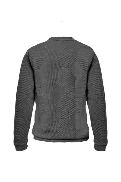 SÜVARİ Cavalry Loose Cut O-Neck Quilted Ethnic Patterned Gray Sweatshirt