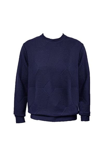 SÜVARİ Φούτερ Cavalry Loose Cut O Neck με καπιτονέ έθνικ σχέδιο Navy Blue