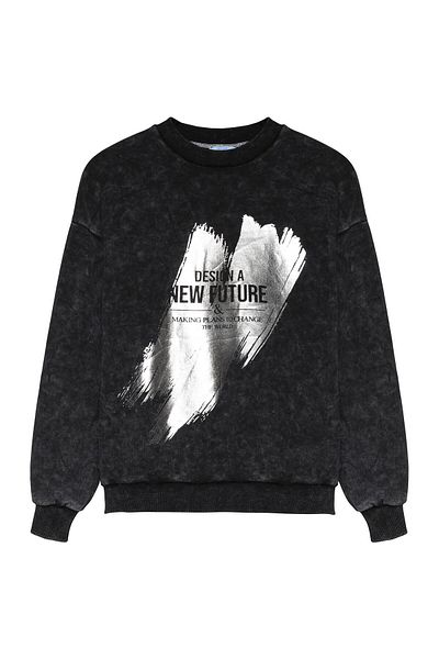 Quzu Anthracite Color Foil Printed Sweatshirt