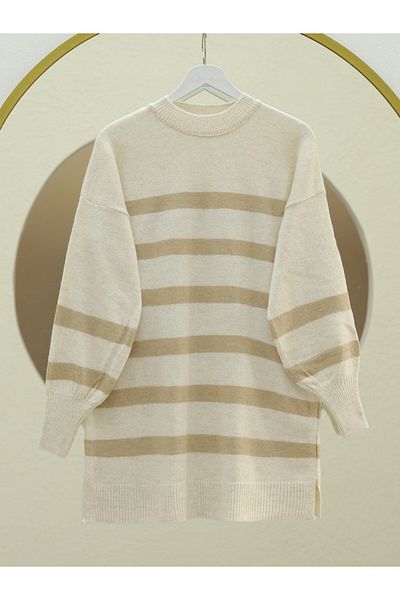 Modamorfo Round Neck Slit Knitwear Tunic - Light Mink