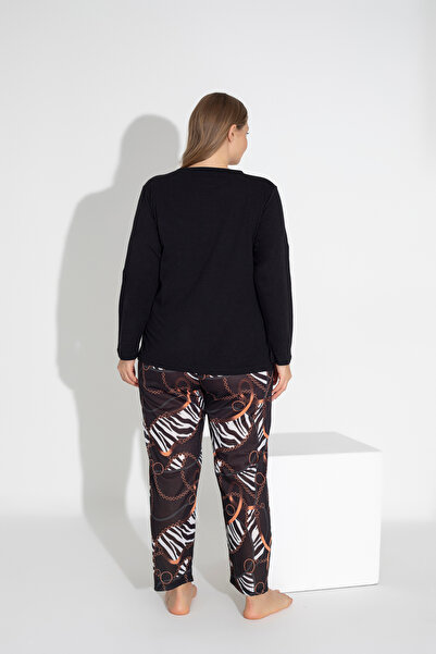 ModaLeaf Black Color Long Sleeve Chain Print Pajamas Set 116