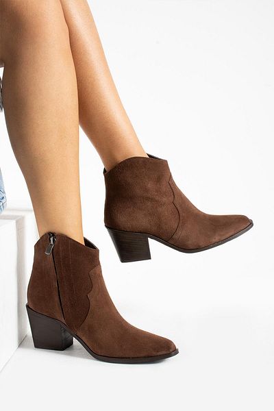 mytopuk Γυναικείες μπότες με κοντό τακούνι Diego Brown Suede από γνήσιο δέρμα